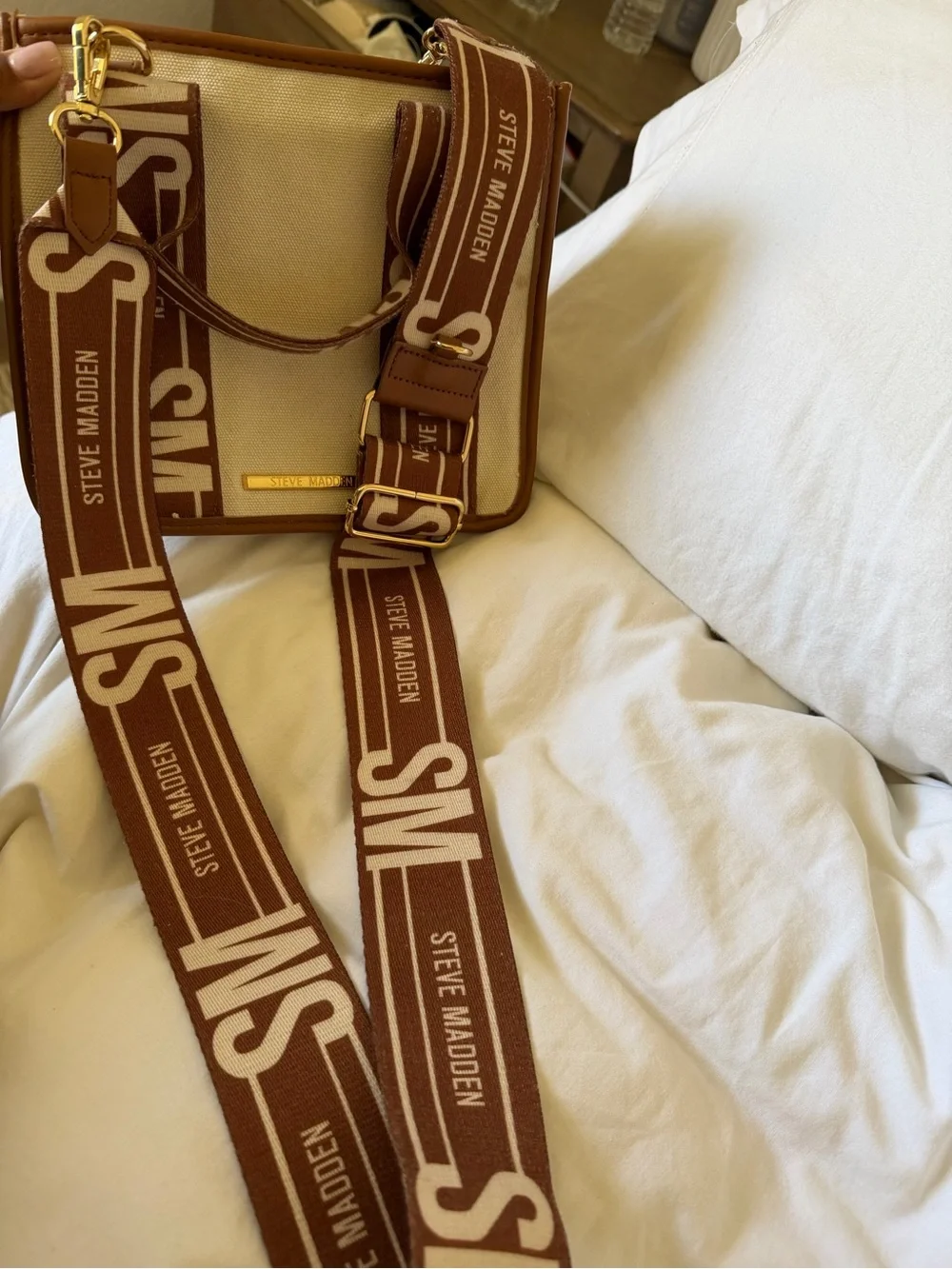 Steve Madden Cream & Brown Canvas Shoulder Bag - Picture 9 of 9